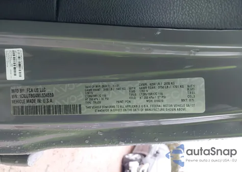 2021 Jeep Gladiator Rubicon 4X4 из США, поврежденный, VIN 1C6JJTBG4ML534689